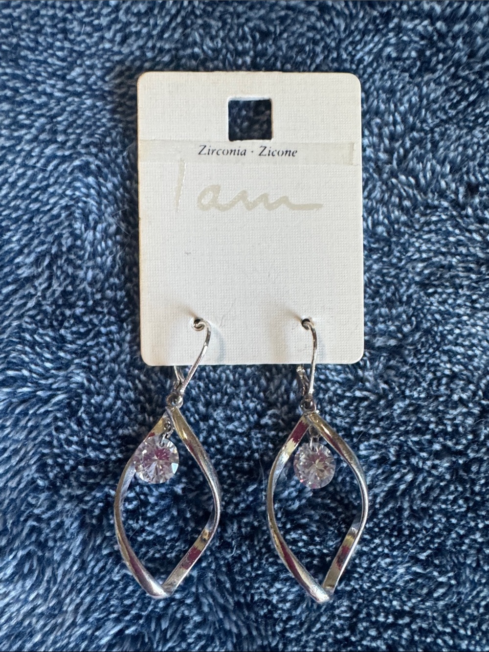 Silver Teardrop Dangle Earrings with Clear Stones